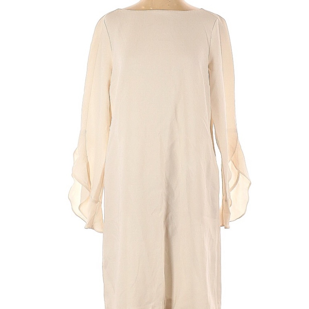 Lafayette 148 Emery Ruffle‎ Cuff Shift Dress, Cream/Off White, Size M, EUC